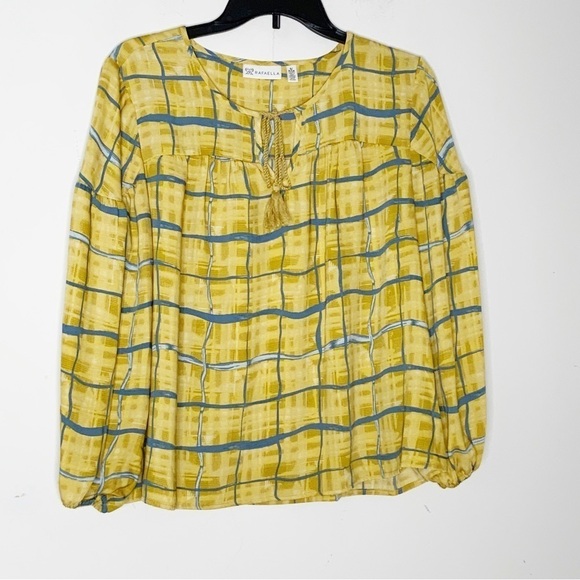 RAFAELLA yellow blouse with front tie and long sleeves. Size SP - Picture 4 of 7